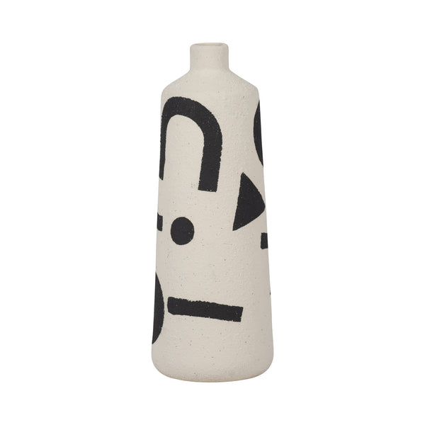 Cer, 10" Funky Vase, Ivory/black