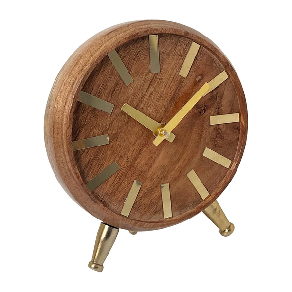 Wood 7'' Gold Table Clock, Brown