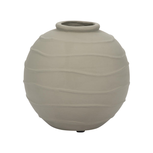 Clay, 8" Round Vase W/ Line Detail, Green