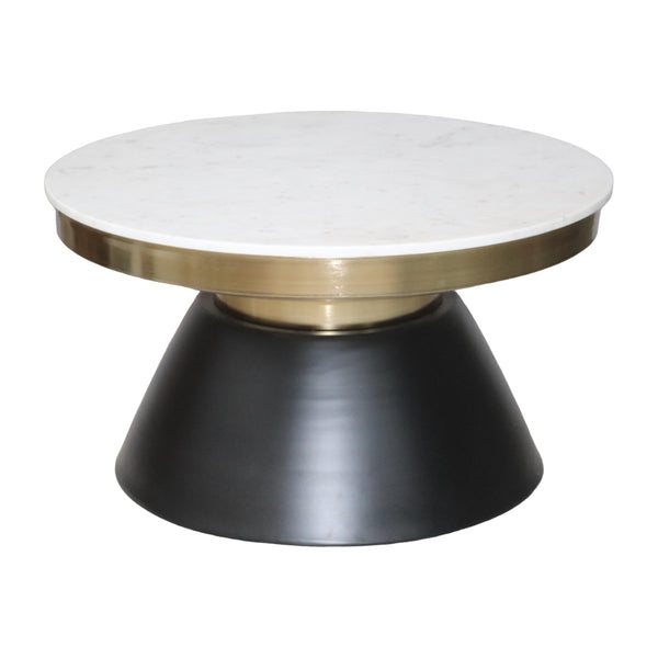 17" Marble Top Round Coffee Table, Black & Gold