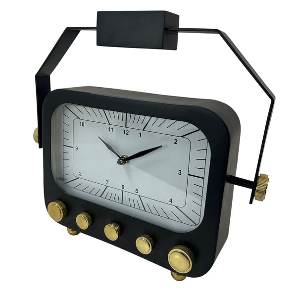 14" Footed Clock With Handle, Black/gold