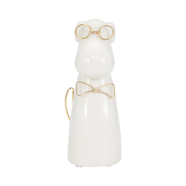 Cer 7"h, Puppy With Gold Glasses And Bowtie, Wht
