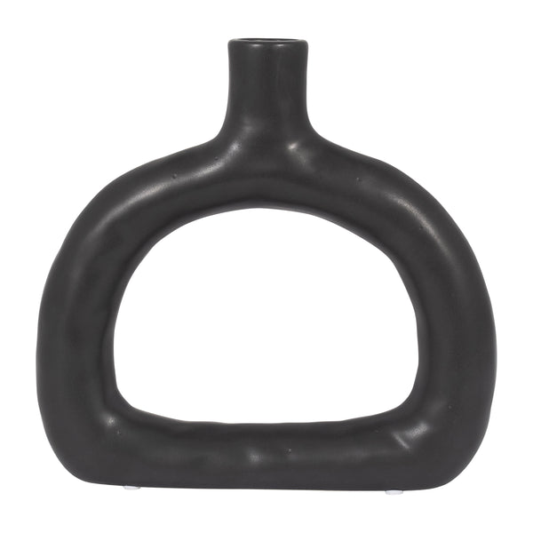 Cer 8" Textured Wide Cut-out Vase, Black