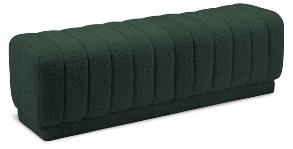 Heathrow Green Boucle Fabric Ottoman/Bench