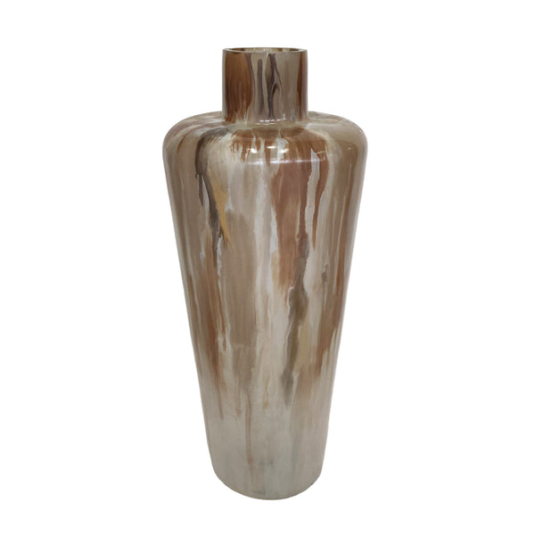 17" Nude Drip Finish Glass Floor Vase, Tan Multi