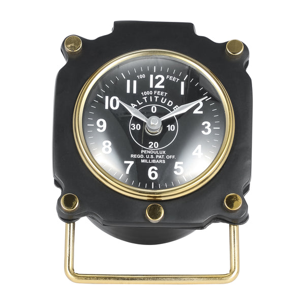 Metal, 6"h Altimeter Table Clock, Black