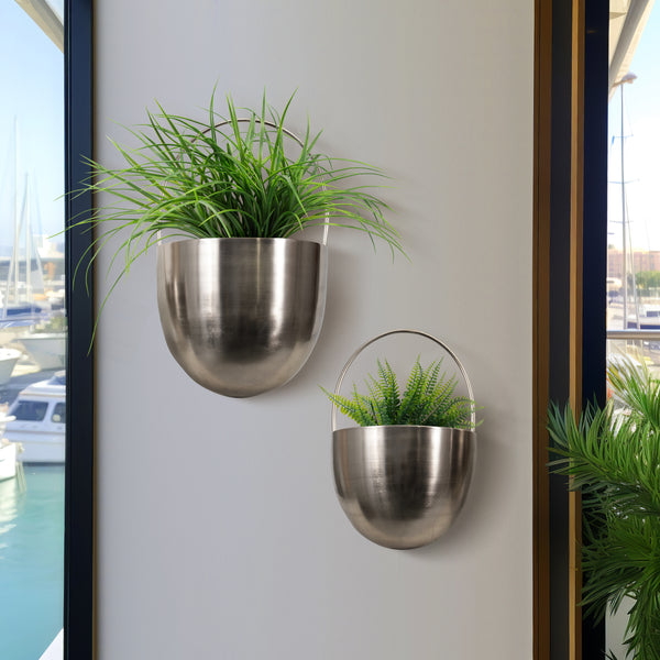 S/2 Metal 15/19" Wall Hanging Planter, Silver
