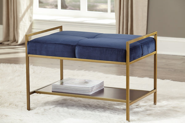 Maria Upholstered Stool Navy Blue and Gold