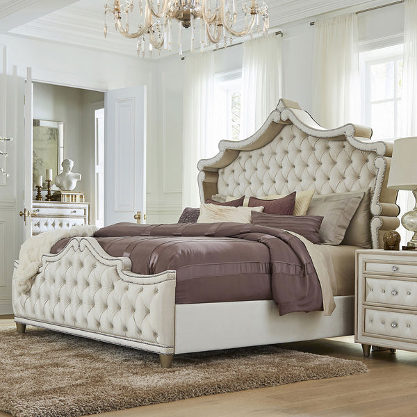 Antonella Upholstered Tufted California King Bed Ivory and Camel