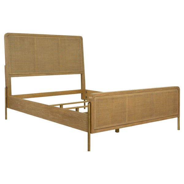Arini Upholstered Eastern King Panel Bed Sand Wash and Natural Cane