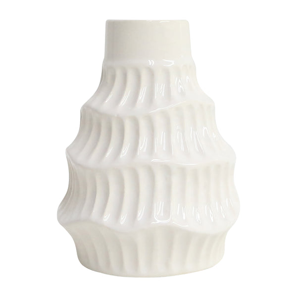 Cer, 6" Wavy Vase, White