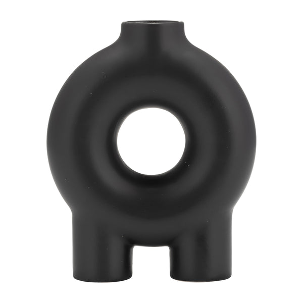 Cer,7",donut Footed Vase,black