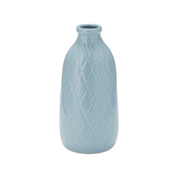 Cer, 9" Plaid Textured Vase, Cameo Blue
