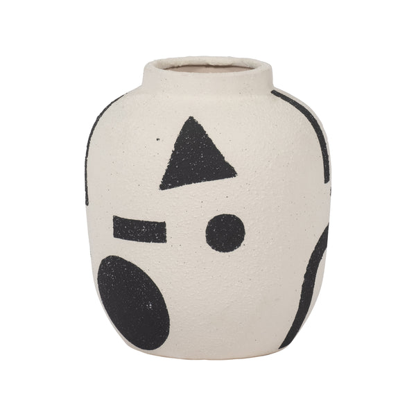 Cer, 6" Funky Bulbous Vase, Ivory/black