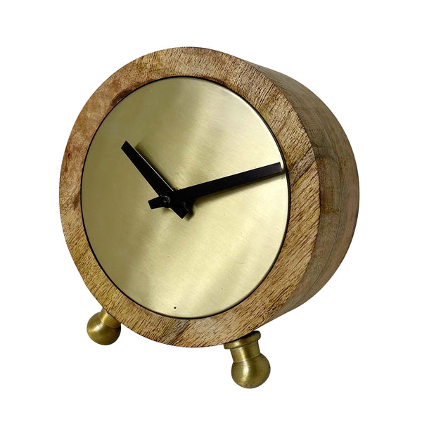 Wood, 6" Round Gold Face Table Clock