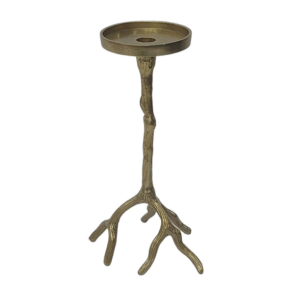 12" Roots Pillar & Taper Candle Holder, Gold