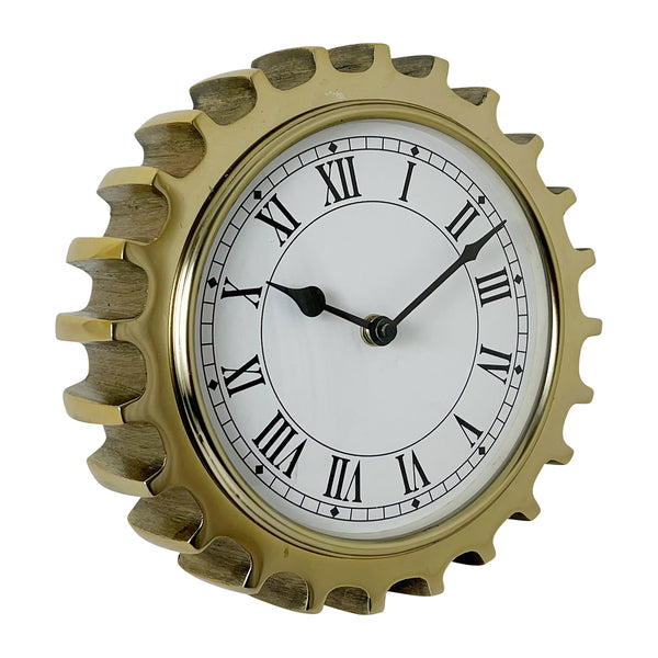 Metal, 8" Gear Table Clock, Gold