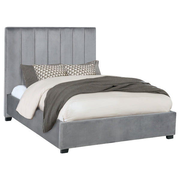 Arles Queen Vertical Channeled Tufted Bed Grey