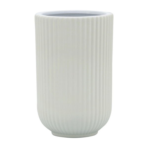 Cer, 7"h Ridged Vase, White