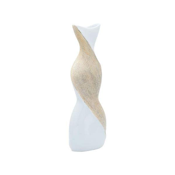 16" Twisted Vase, White/gold
