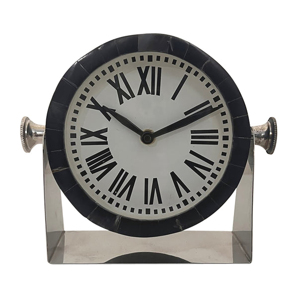Metal Table Clock 6'' Nickel Black
