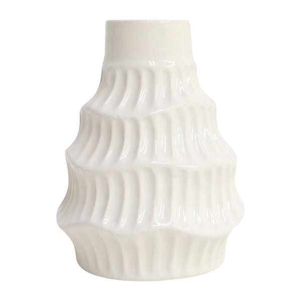 Cer, 8" Wavy Vase, White