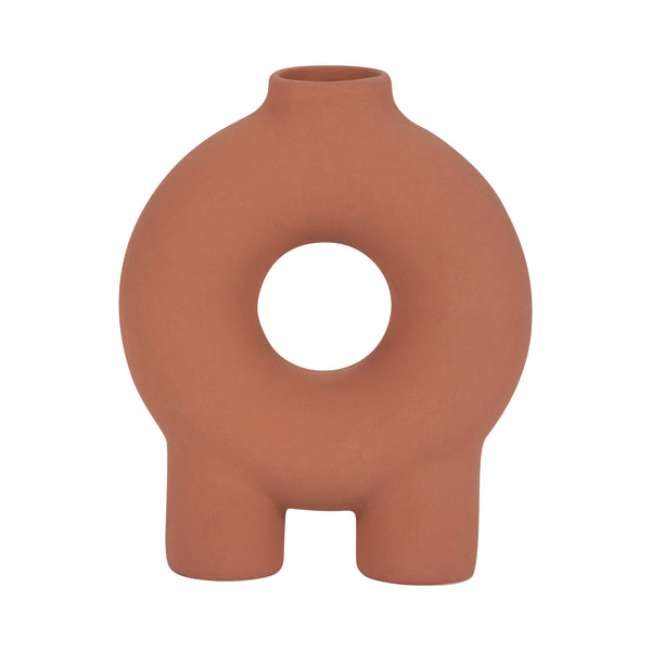 Cer,7",donut Footed Vase,terracotta