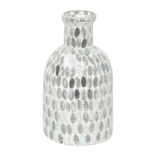 Glass, 8"h Mosaic Vase, White