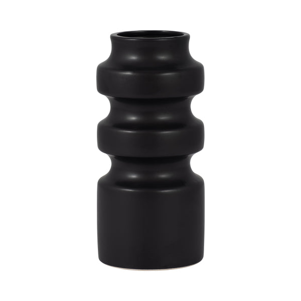 Cer, 9" Tiered Vase, Black