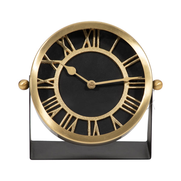 Metal Table Clock 7'' Gold Black