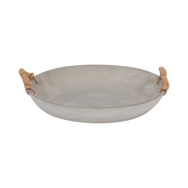 12" Cement Bowl W/ Woven Handles, Grey