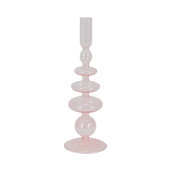 11" Vintage Glass Taper Candle Holder, Pink