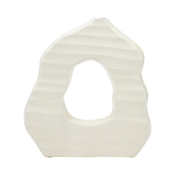 12" Ribbed Open-cut Out Vase, Ivory