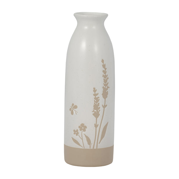 Cer, 10" Flower Field Vase, Ivory