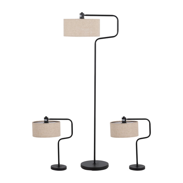 S/3 61"/21"metal Floor And Table Lamps, Black