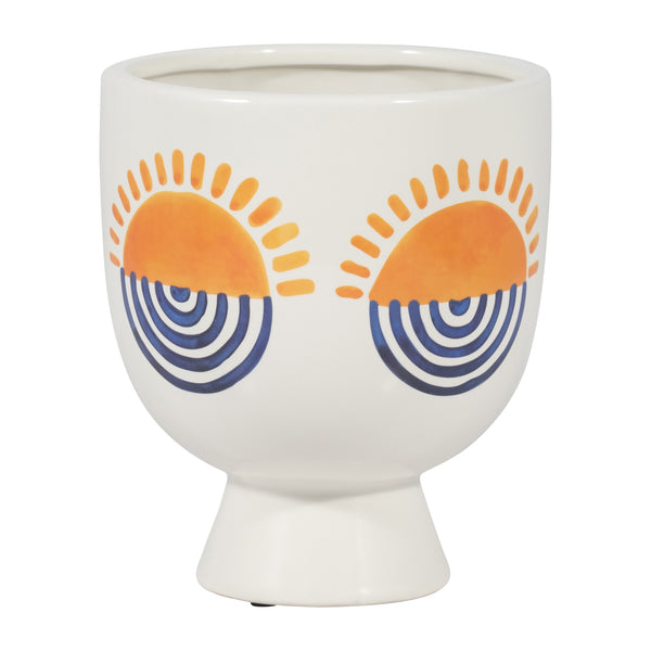 Cer, 7"h Sunrise Eyes Flower Vase, Wht/orange/blue