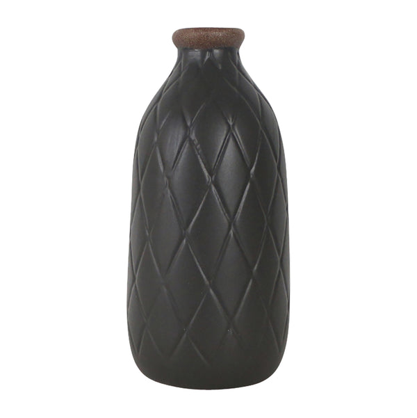 Cer, 9" Plaid Textured Vase, Black