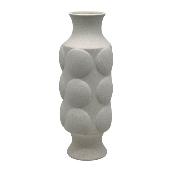 14" Large Dot Embossed Vase Sand Texture, White