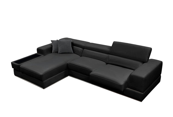 Divani Casa Pella Mini - Modern Black Leather Left Facing Sectional Sofa