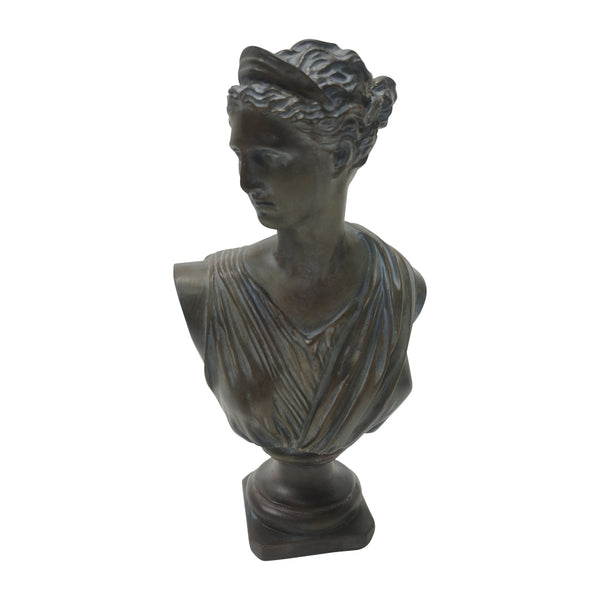 12" Grecian Bust Distressed Resin, Bronze