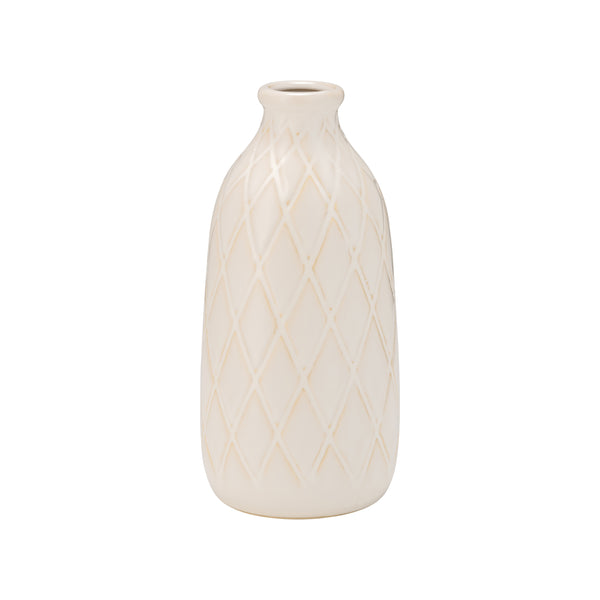 Cer, 9" Plaid Textured Vase, Beige