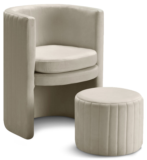 Selena Cream Velvet Accent Chair and Ottoman Set