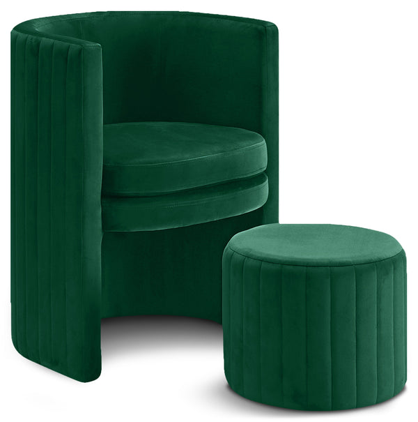 Selena Green Velvet Accent Chair and Ottoman Set