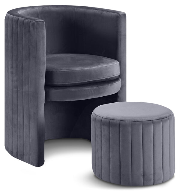 Selena Grey Velvet Accent Chair and Ottoman Set