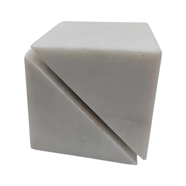 4" Cut Marble Cube, White