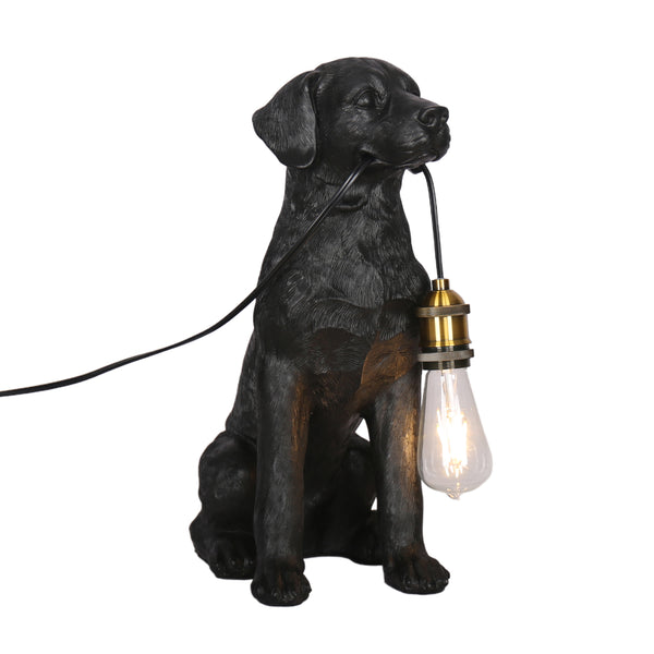 18" Dog Holding Lightbulb Table Lamp, Black/gold