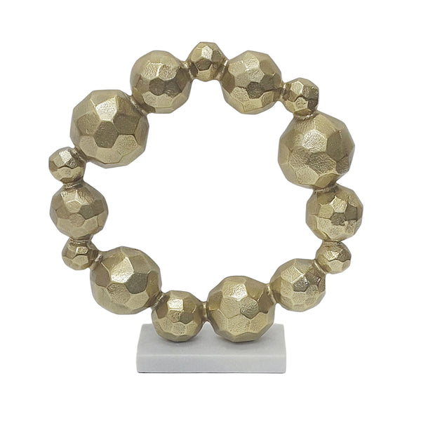 15" Ring Of Orbs On Marble Base, Gold/white