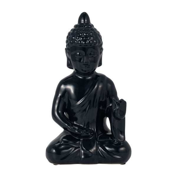 10?, Navy Blue Ceramic Seated Buddha