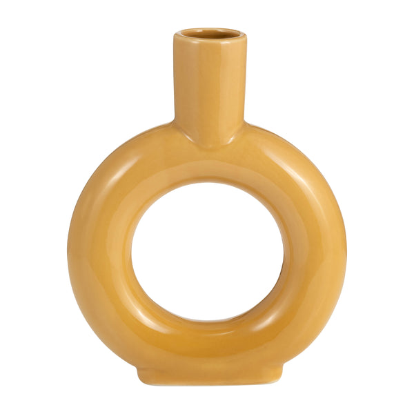Cer, 9" Round Cut-out Vase, Mustard Gold