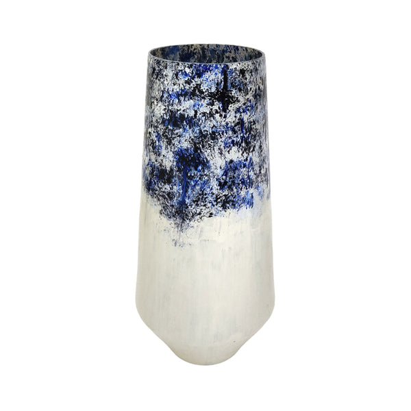 16" Tapered Bottom Vase Arctic Finish, White/blue